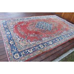 6.6x10 ft Turkish Rug, Vintage Rug, <b>Red</b> Camouflage <b>Wool</b> Rug - Product Image 2