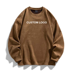 Sudaderas con capucha básicas de algodón de gran tamaño para hombre, sudaderas con logotipo impreso bordado, sudaderas personalizadas de cuello redondo de Color sólido para hombre - Product Image 3