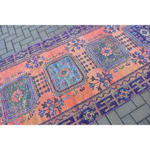 พรมวินเทจ ขนาด 4.1x11.1 ฟุต พรมตุรกี สีแดงน้ำเงินลายจุด พรมขนสัตว์ - Product Image 5