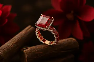 Anillo de Compromiso Premium con Halo de Diamantes, Granate y Zafiro Rosa de 6 Quilates para Mujer, Proveedor de Joyería al por Mayor de Moissanita - Product Image 4