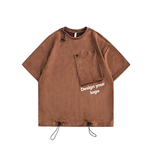 New Design Customized Men's Solid Color Slant Pocket Oversized Short Sleeve T-Shirt Adjustable Collar Draped Half Sleeve <b>Tshirt</b> - Product Image 1