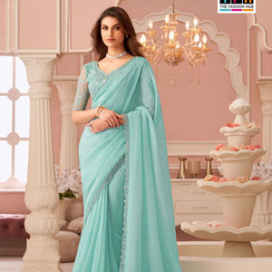 Designer exclusif de haute qualité soie Sari belle broderie séquence travail frontière qualité traditionnelle pakistanaise fête de mariage - Product Image 1