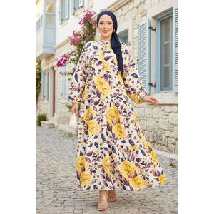 Vestido Casual de Viscosa Amarillo con Medio Botón, Estampado Transpirable, Cuello Mandarín, Largo hasta la Rodilla, ODM para Salidas Casuales de Día y Noche - Product Image 1