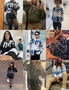 เสื้อสเวตเตอร์ถักลายภาพลวงตาแบบออปติคอลที่มีรูปแบบการเย็บปะติดปะต่อกันมีเข็มขัดป้องกันริ้วรอยปิดสบายๆสำหรับทุกเพศแฟชั่นฤดูหนาวจัมเปอร์ - Product Image 5