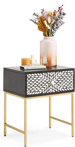 Table de chevet artisanale en incrustation d'os avec tiroirs Table de chevet élégante avec incrustation florale complexe par Artisan Craft - Product Image 5