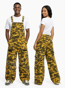 New Fashion Style Unisex Camouflage Cargo Denim Pants Custom Wide Leg Streetwear Loose Fit Casual Denim <b>Trousers</b> Pants - Product Image 5