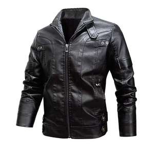 Veste en cuir PU pour hommes manteau à fermeture éclair automne capuche mode vêtements de rue couleur unie veste de moto décontractée - Product Image 3