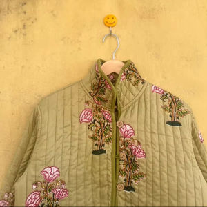 Green Cotton Quilted <b>Women</b> Reversible Fashion Jacket <b>Coat</b> Floral <b>Women</b> Girls Jacket <b>Winter</b> Summer Boho <b>Long</b> Short Jacket - Product Image 2