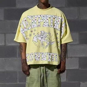 Vente en gros de t-shirts grande taille pour hommes 250GSM sérigraphie en coton épais Streetwear T-shirt court pour garçons - Product Image 6