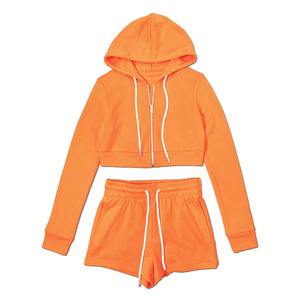 2024 Spring Summer 2-Piece Women's Cropped Hoodie Shorts Outfit Plaid Plus Size <b>Jogging</b> Sweat <b>Suits</b> Custom Logo Embroidery - Product Image 6