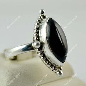 Anillo de Plata de Ley 925 Hecho a Mano con Ónix Negro, Gema Negra Natural, Joyería Marquise, Anillo de Piedra de Nacimiento de Julio, Anillos de Moda - Product Image 5