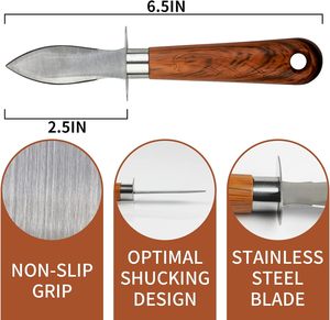 1 Cuchillo para descascarar ostras hecho a mano de acero de Damasco, abridor de mariscos, cuchillo para almejas con mango de madera - Product Image 2
