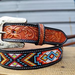 Outillage à la main en alliage personnalisable international rodéo en cuir de vachette robuste écologique Western perlé Cowboy Cowgirl ceinture - Product Image 3