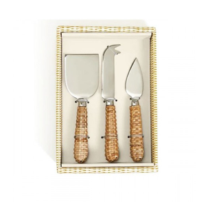 Nuevo diseñador Juego de queso de latón Mango de ratán Nuevas artesanías Juego de cuchillos de queso de acero inoxidable de alta calidad - Product Image 5