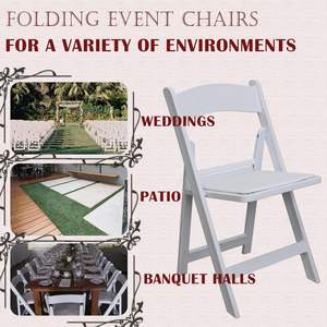 Chaises pliantes blanches pour mariages, fêtes, églises, événements, cuisine, lot de 4, en résine, empilables, assise en vinyle, prêtes pour le jardin - Product Image 2