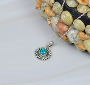 Joyería hecha a mano de forma redonda azul turquesa 925 plata esterlina Cadena de piedras preciosas colgante cadena regalo para cumpleaños con sello 925 - Product Image 2