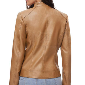 Veste en cuir pour femme fabriquée en usine à prix abordable, avec logo personnalisé imprimé, col montant, tricotée, taille adulte - Product Image 4