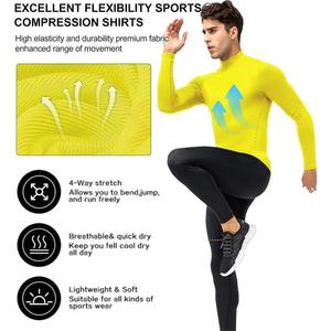 Haut de compression durable pour hommes Spandex Rash Guard Quick-Dry Long Sleeve Base Layer in Yellow Running Clothes & Jogging Wear - Product Image 3