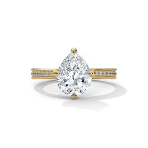 Elegante anillo de compromiso de diamante cultivado en laboratorio de corte de pera, oro pavimentado sólido con halo oculto, diseño de joyería a granel de boda clásica de lujo - Product Image 1