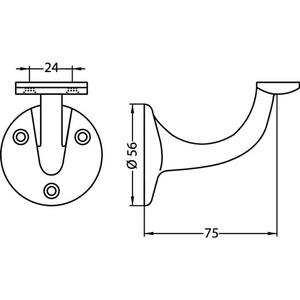 Aluminum Handrail <b>Bracket</b> Plastic-Coated <b>Black</b> 56mm Wall Plate Diameter Straight Support HERMETA - Product Image 3