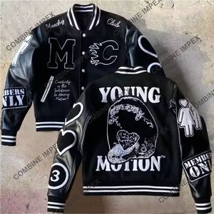 Chaqueta universitaria transpirable de talla grande para exteriores para hombre, manga de cuero liso, fabricación OEM, tela de lona personalizable, patrón de letras - Product Image 4