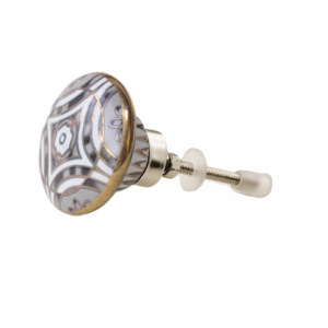 Tiradores hexagonales industriales de cerámica con flor de trabajo dorado gris oscuro marroquí, tiradores de manija de cajón de armario para dormitorio, armario, tocador - Product Image 2