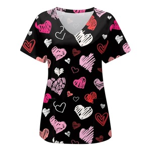 Love 3D Print Tricoté Scrubs Uniformes Médicaux Unisexe V-Neck Tee Nursing Dental Hospital Use - Product Image 3