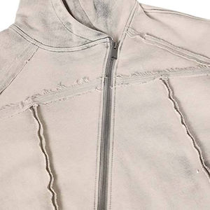 Nouveau design de sweats à capuche unis personnalisés streetwear lourds délavés à l'acide et cousus en détresse déchirure double fermeture éclair recadrée pour hommes sweat à capuche - Product Image 3