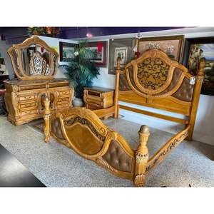 เตียงไม้แข็งและหนังสไตล์บาร็อคแกะสลักด้วยมือดีไซน์ยุโรป - Product Image 3