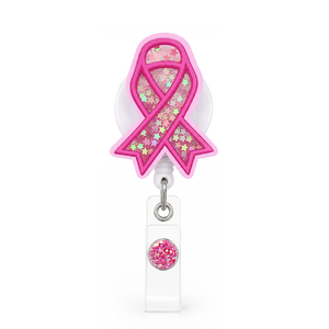 Porta credenciales de acrílico con clip y diseño de corazón rosa con brillantina para enfermeras y personal médico - Product Image 4