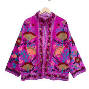 Veste en velours Suzani brodé personnalisable veste d'hiver unisexe pour la saison d'automne femmes coton manteau en tissu ouzbek - Product Image 3