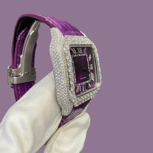 Reloj de Lujo de Alta Calidad con Diamantes Moissanite VVS, Estilo Hip Hop, Esfera Morada Completamente Adornada, Correa de Goma Morada - Product Image 3