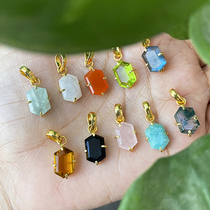Colgante con forma de hexágono de amazonita, chapado en oro, Plata de Ley 925, Juego de puntas de piedras preciosas naturales, fabricación de joyas DIY, mayorista de abalorios - Product Image 3