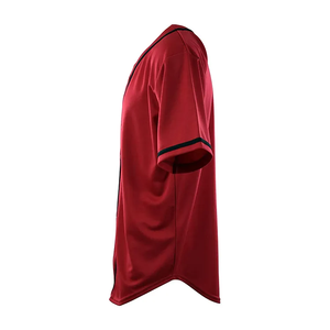 Men's Red Baseball & Softball Jersey Lightweight <b>Polyester</b> Plain Button-Up Team <b>Shirt</b> with Black Trim Customizable Blank Uniform - Product Image 3