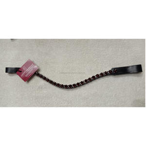 Bande de sourcils en cuir de cheval marron havane marron foncé de haute qualité avec coutures fantaisie décoratives en cristal Bling pour l'équitation - Product Image 2