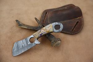 Couteau en acier damas fait à la main avec poignée personnalisée Gaine en cuir Cadeau pour hommes Support OEM - Product Image 4