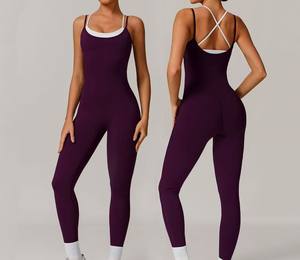 จั๊มสูทเอวต่ำเปิดหลังสำหรับผู้หญิงชุดออกกำลังกายเล่นกีฬาโยคะลำลองถักระบายอากาศได้ดียืดได้สูง - Product Image 6