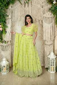 Conjunto de Lehenga Choli bordado verde lima de alta calidad con Net Dupatta Ropa étnica de invierno de moda para fiestas Vendido barato a granel - Product Image 6