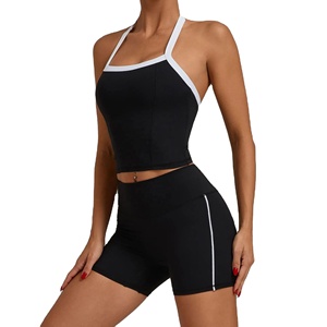 Ensembles de shorts et hauts en lin pour femmes, tenues de sport, ensembles de yoga 2 pièces, vêtements de fitness, vente en gros, logo personnalisé, OEM/ODM - Product Image 1