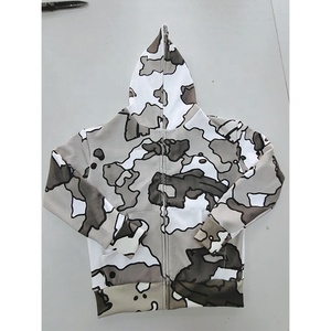 Sudadera con capucha personalizada para hombre con cremallera de cara completa gris estampado de camuflaje algodón francés Terry Streetwear esqueleto cremallera de diamantes de imitación para la primavera - Product Image 1