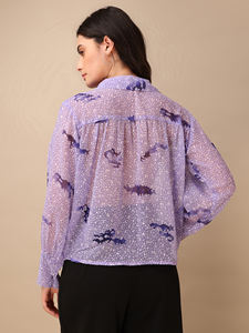Impreso Púrpura Abstracto Impreso Cuello Mangas completas Cómodo Casual Top - Product Image 2