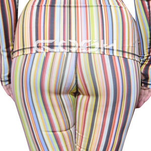 Body de mujer estirable de Spandex con estampado sublimado a rayas multicolor para gimnasio y ropa de moda - Product Image 6