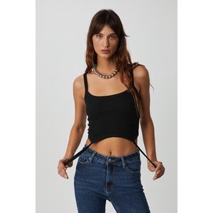 Bustier court côtelé en tissu extensible avec boucle de jarretière pour femme ETHIQUET VALERISSA - Product Image 4