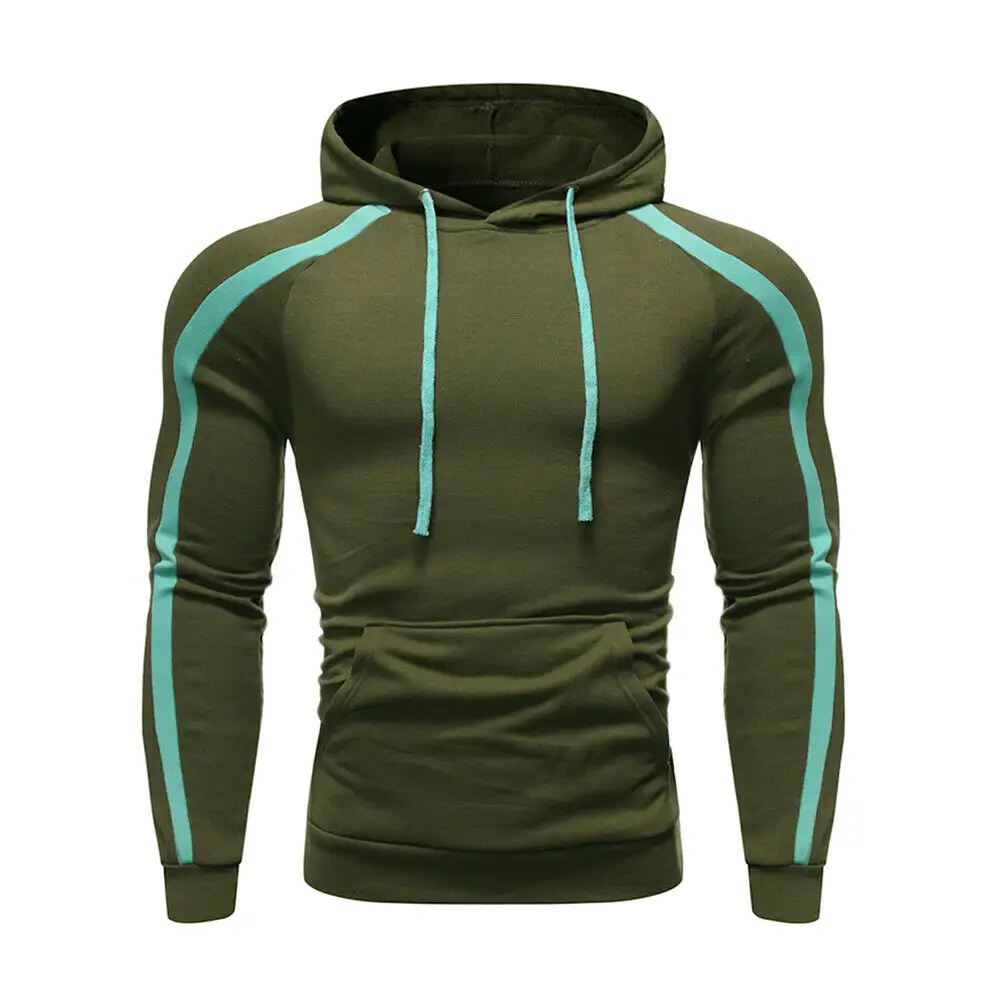 Men Fitness Training Pullover Hoodie Gym Wear Hoodies High Quality Sports Mens Workout Hoodies Striped Drawstring Hooded