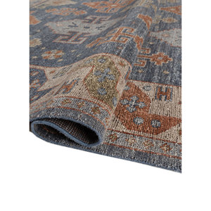 Tapis en laine noué à la main Erbe Blue, géométrique, 9x12, rectangulaire, pour salon, décoration de la maison et de la voiture, RGS-1511 - Product Image 2