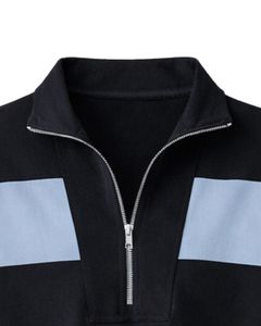 Custom <b>Women</b> <b>Black</b> Sky Blue Quarter Zip Short Sleeve Romper Two Piece Look Athletic Sportswear Casual Summer Activewear Outfit - Product Image 6