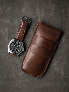 Grosir kustom jam tangan kulit cokelat elegan kulit asli Organizer berpergian dengan penutup kotak hasil akhir Premium Italia - Product Image 4