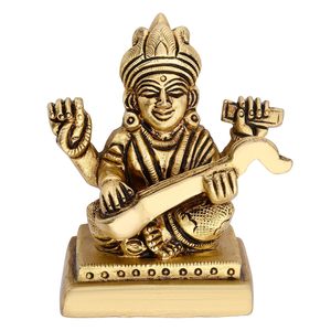 Latón Saraswati Idol - Saraswati MATA Murti | Estatua de latón puro con detalles intrincados para Pooja - Product Image 1
