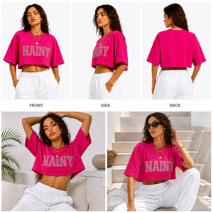 Oversized Crop <b>Top</b> Women <b>Rhinestone</b> Embellished T Shirt Loose Fit Cotton Cropped Tee Streetwear Fashion Summer Wear - Product Image 2