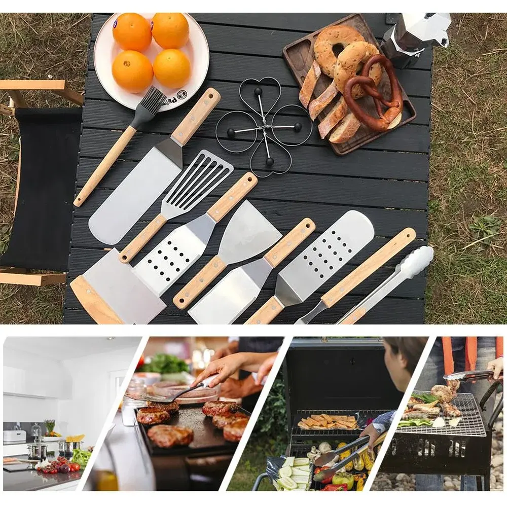 Werkspreis 15 Stück BBQ-Rasterzubehör Edelstahl BBQ-Rasterzubehör Outdoor-Baekjeek-Werkzeugset mit Holzgriff